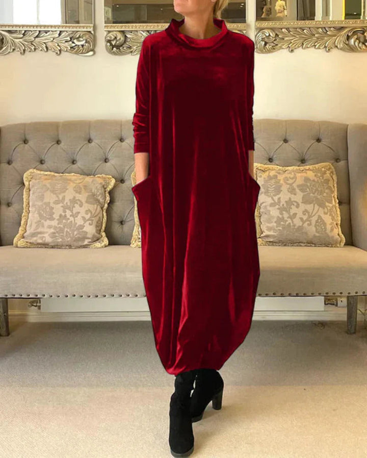 Helen | Elegancka zimowa sukienka z aksamitu z kieszeniami