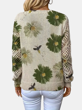 Amelie | Elegancki sweter w kwiatowy wzór z dekoltem w serek