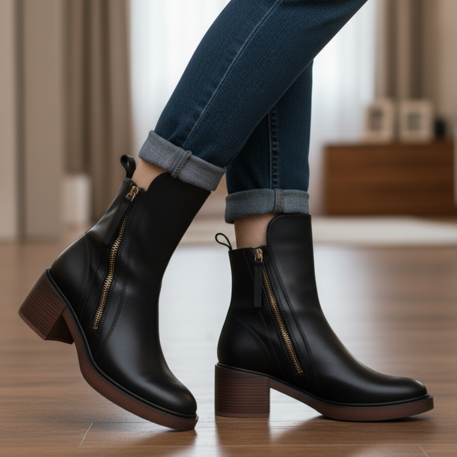 Pernelle | Skórzane buty na kwadratowym obcasie
