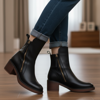 Pernelle | Skórzane buty na kwadratowym obcasie