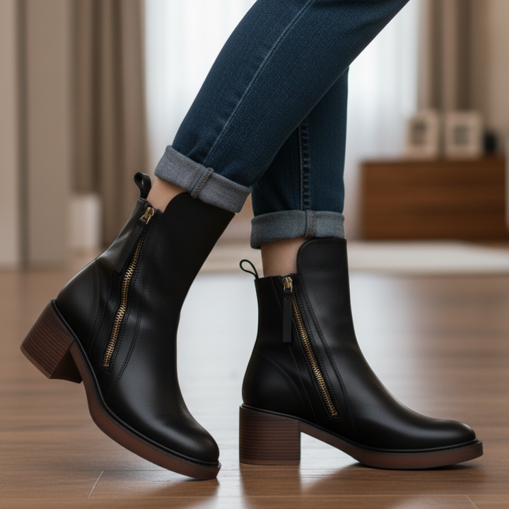 Pernelle | Skórzane buty na kwadratowym obcasie