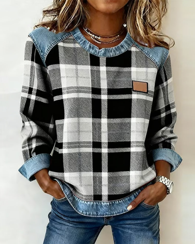 Ivy | Bluza z patchworkiem w kratkę