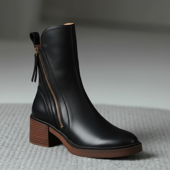 Pernelle | Skórzane buty na kwadratowym obcasie