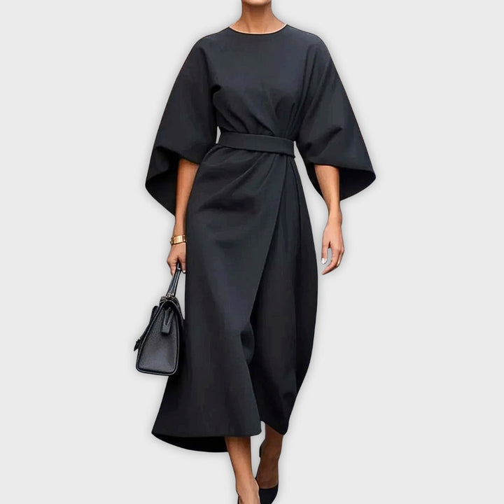 Olivia | Elegancka sukienka z paskiem i rękawami typu dolman