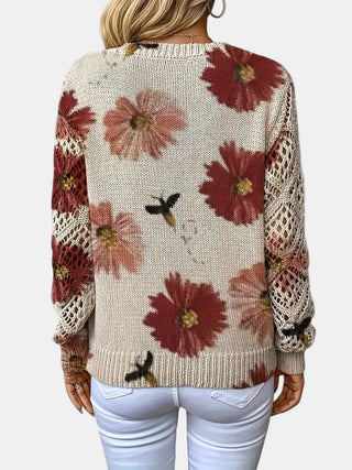 Amelie | Elegancki sweter w kwiatowy wzór z dekoltem w serek