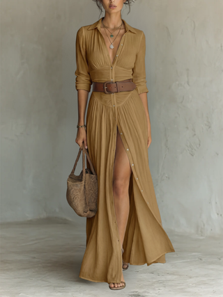 Amelia | Elegancka sukienka maxi z kołnierzem klapowym
