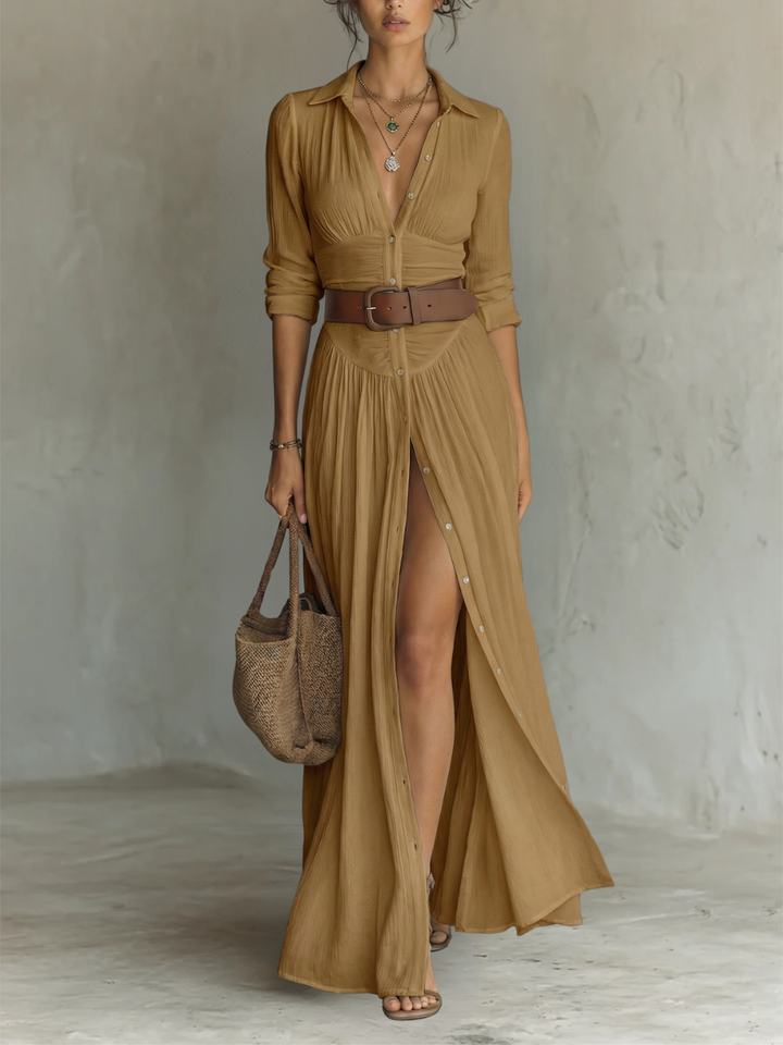 Amelia | Elegancka sukienka maxi z kołnierzem klapowym