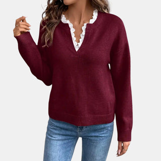 Rhea | Elegancki sweter z koronkowym kołnierzem