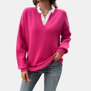 Rhea | Elegancki sweter z koronkowym kołnierzem