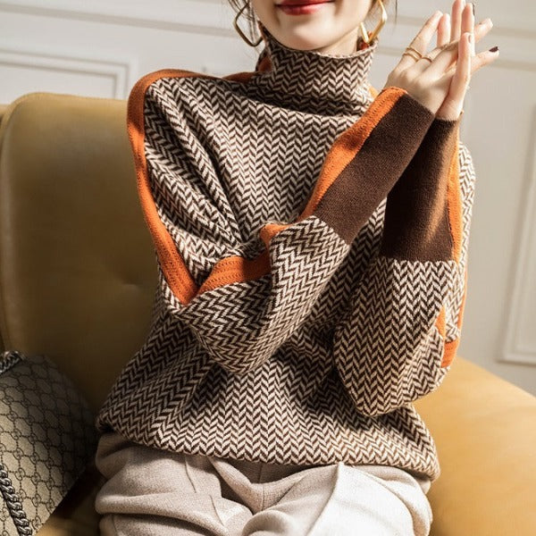 Eleanor | Sweter z golfem w jodełkę Luxe