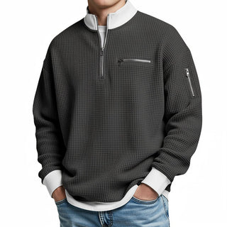 Sweter męski | Sweter z dzianiny waflowej z półzamkiem