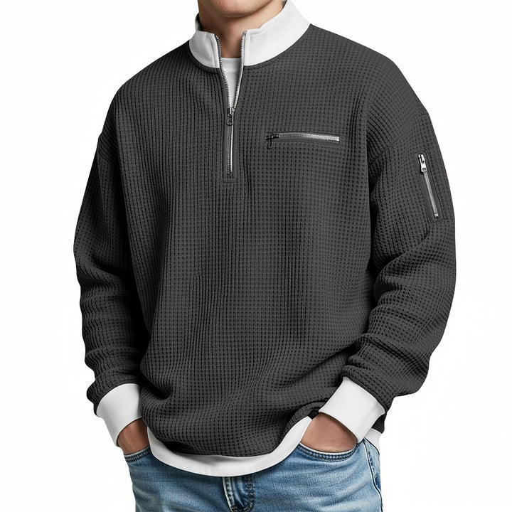 Sweter męski | Sweter z dzianiny waflowej z półzamkiem