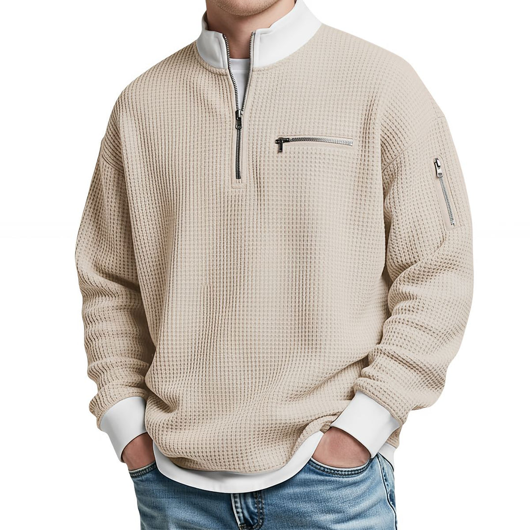 Sweter męski | Sweter z dzianiny waflowej z półzamkiem