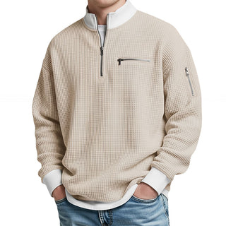 Sweter męski | Sweter z dzianiny waflowej z półzamkiem