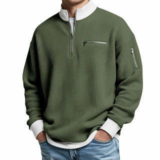Sweter męski | Sweter z dzianiny waflowej z półzamkiem