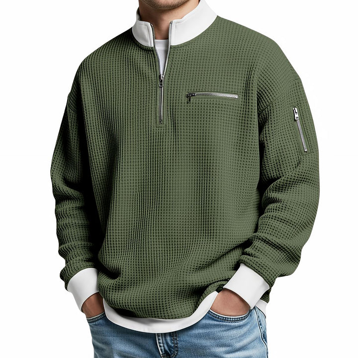 Sweter męski | Sweter z dzianiny waflowej z półzamkiem