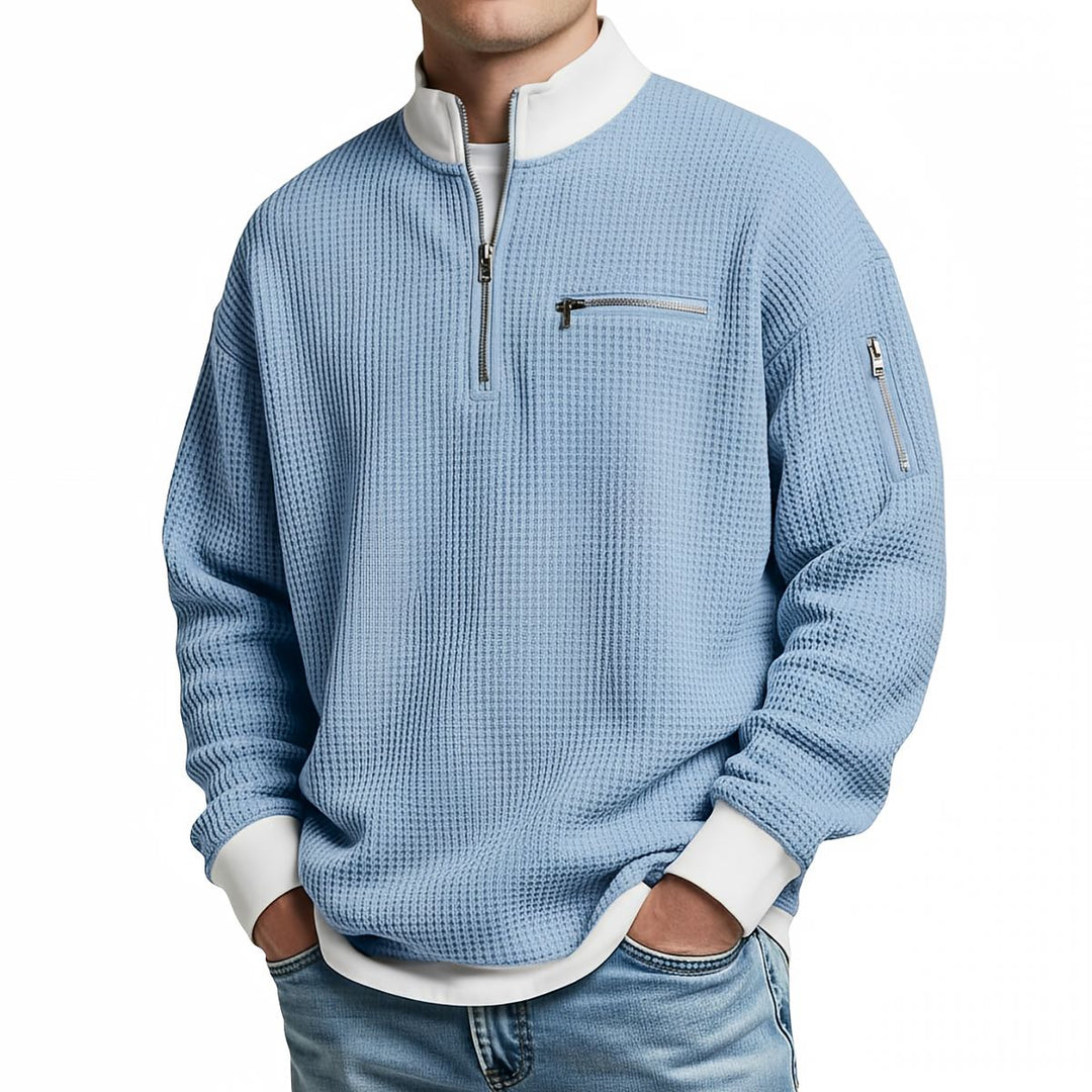 Sweter męski | Sweter z dzianiny waflowej z półzamkiem