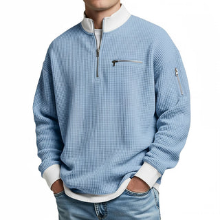 Sweter męski | Sweter z dzianiny waflowej z półzamkiem