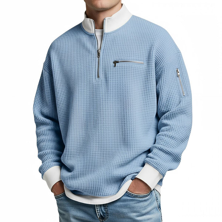 Sweter męski | Sweter z dzianiny waflowej z półzamkiem