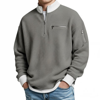 Sweter męski | Sweter z dzianiny waflowej z półzamkiem