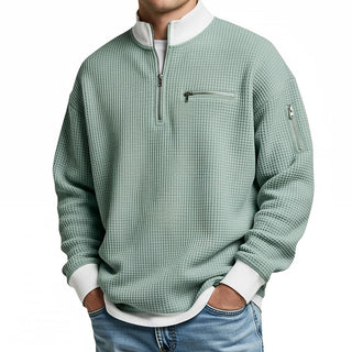 Sweter męski | Sweter z dzianiny waflowej z półzamkiem