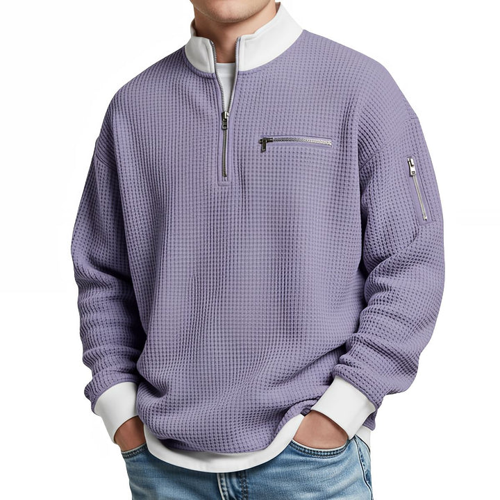 Sweter męski | Sweter z dzianiny waflowej z półzamkiem