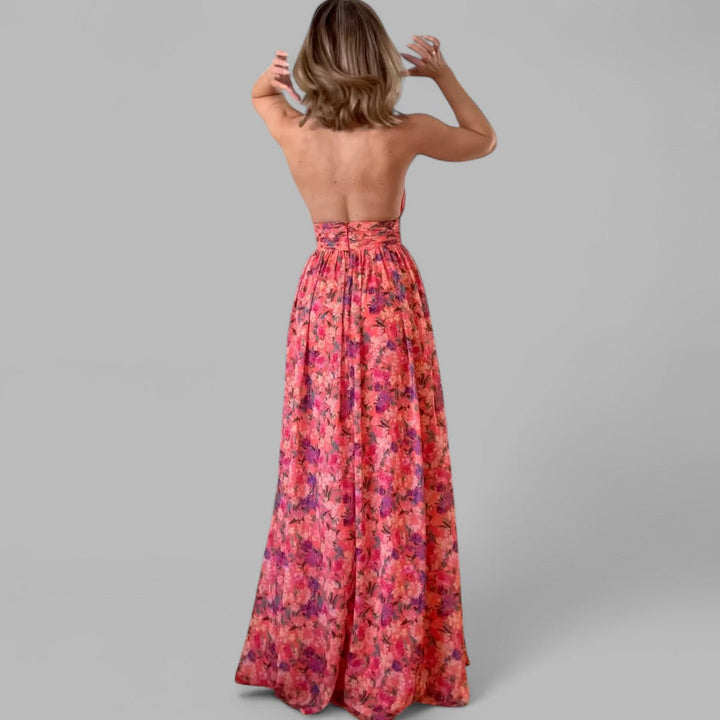 Cassia | Elegancka sukienka maxi w kwiaty z rozcięciem z boku