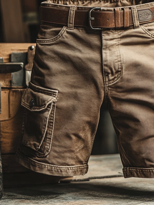 Barry | Szorty Cargo w Stylu Retro z Wieloma Kieszeniami
