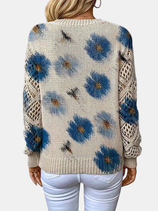 Amelie | Elegancki sweter w kwiatowy wzór z dekoltem w serek