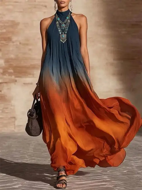 Paula | Zwiewna sukienka maxi w gradientowym ombre