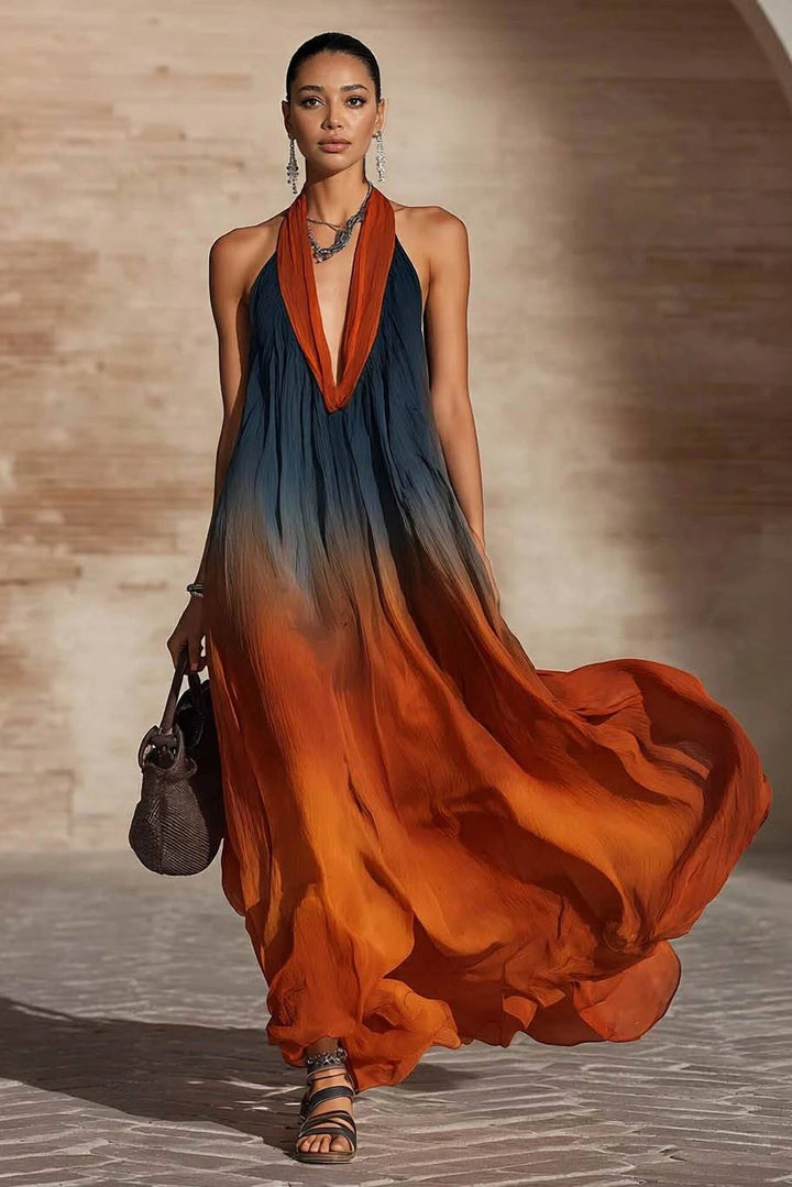 Paula | Zwiewna sukienka maxi w gradientowym ombre